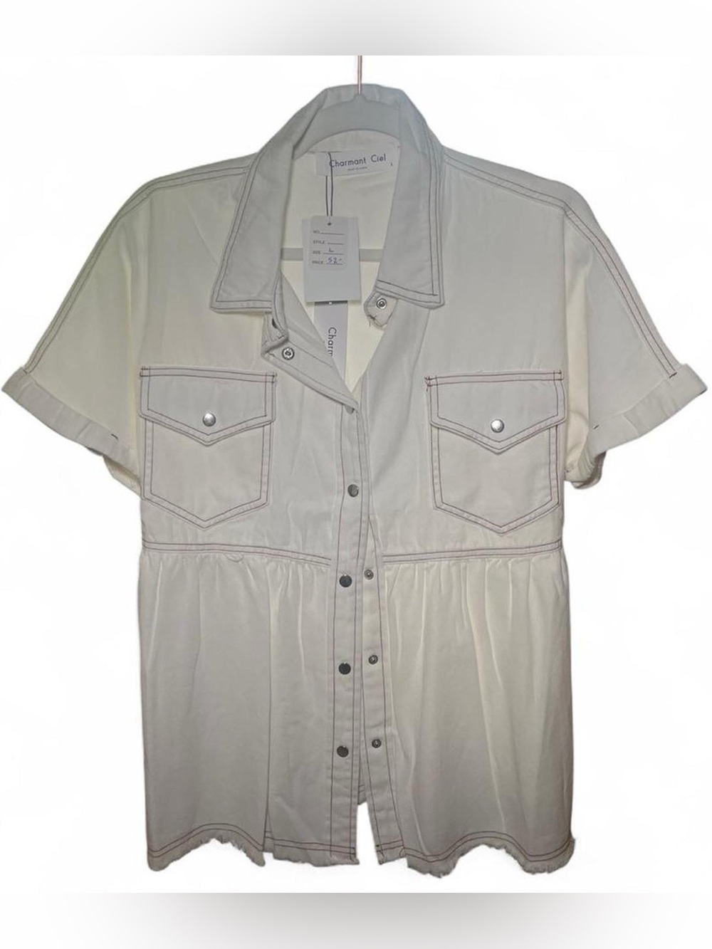 White denim button up